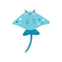 Cute stingray on a white background. Character in children's style. Isolated illustration. vector