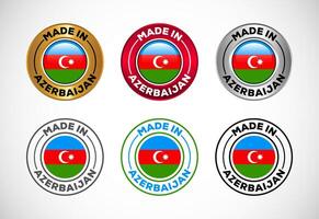 Made in Azerbaijan label icon with flag. Icon set for business, badge, seal, sticker, logo, and symbol vector