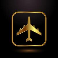 Airplane icon design illustration. Flight transport sign in gold color style vector