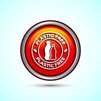 Plastic free icon design illustration, No plastic product sign,Orange Color Round Button Design vector
