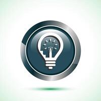 Electric light bulb icon design illustration, Creative idea icon, Gray color round button design vector