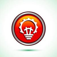 Electric light bulb icon design illustration, Creative idea icon, Orange color round button design vector