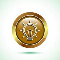 Electric light bulb icon design illustration, Creative idea icon, Gold color round button design vector