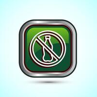 Plastic free icon design illustration, No plastic product sign,Green Color Square Button Design vector