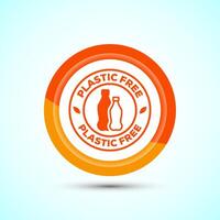 Plastic free icon design illustration, No plastic product sign,Orange Color Button Design vector