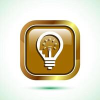 Electric light bulb icon design illustration, Creative idea icon, Gold color square button design vector