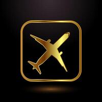 Flight icon design illustration. Airplane symbol in luxurious gold style vector