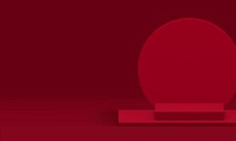 3d red podium pedestal with round wall background realistic illustration vector