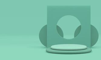 3d green podium with geometric shape wall background for show realistic illustration vector