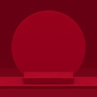 Red 3d podium with round wall background mockup for product show realistic illustration vector