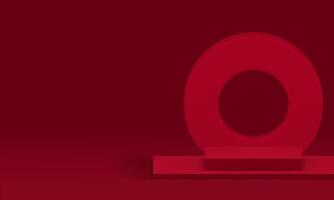 3d red squared rectangle podium with circle ring wall background for show realistic vector