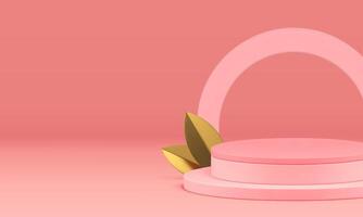 3d pink cylinder podium with arch wall background for presentation realistic illustration vector