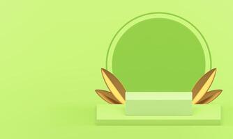 3d light green podium with golden leaves for presentation realistic illustration vector