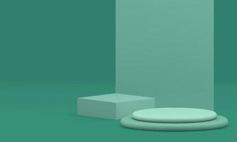 Green 3d cylinder squared podium showroom space for presentation realistic illustration vector