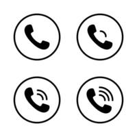 Phone call icon on circle line. Ringing handset sign symbol vector