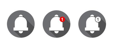 Notification bell icon set with long shadow. New notice sign symbol vector