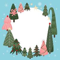 Winter, Christmas and New Year border or frame with decorated spruce or fir tree. Can be used for packaging, labels, card, banner vector