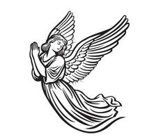 Angel Sketch. Christmas Christian Christmas drawing with black lines isolated on white background and transparent background. For coloring books and your design. vector