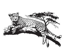 cheetah on the tree. Cheetah big wild cat african design character illustration on white background. vector