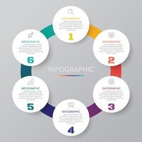 Circle shape infographic chart template with 6 options. vector