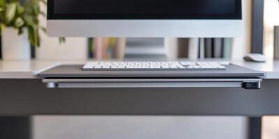minimal style Desk workspace. copy space. simple modern. photo