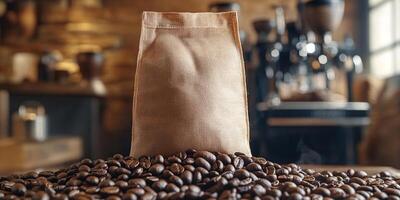 isolated paper bag coffee package product mockup photography. template label. photo
