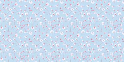 Light pattern with tiny flowers and small buds on a blue background. Abstract artistic wild floral seamless print. hand drawing sketch. Design for fashion, fabric, wallpaper, textiles, vector