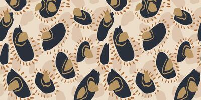 Unique abstract organic shapes seamless pattern. hand drawn sketch irregular circular shape print on a beige background. Collage contemporary minimalist ornament. vector