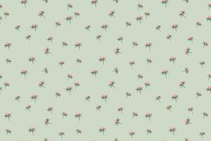 Seamless tiny floral pattern with abstract cute rosebuds on a mine green background. hand drawn sketch ditsy flowers print. Minimalist ornament for surface designs, children textiles, cover vector