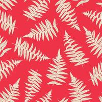 Abstract artistic leaves fern seamless pattern. hand drawing. Stylized leaf stems print on a red background. Simple ornament for designs, textile, fabric, cover vector