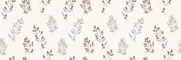 Plain seamless pattern with shapes tiny branches leaves, buds with drops. Colorful unique floral print. hand drawn sketch. Nature ornament for designs vector