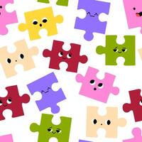 Abstract Puzzles with Faces. Various Emotions. Different colored characters. Hand drawn trendy seamless Pattern. Background, wallpaper vector