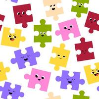 Abstract Puzzles with Faces. Various Emotions. Different colored characters. Hand drawn trendy seamless Pattern. Background, wallpaper vector