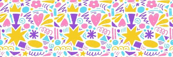 Hand drawn of colorful charcoal abstract shapes. seamless pattern of contemporary texture figure in doodle style. Design elements perfect for banner, print, decor vector