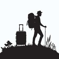 Man Hiking in the mountain silhouettes vector