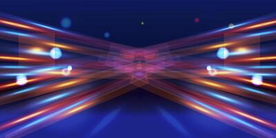 Abstract colorful light streaks with bokeh effects on a dark blue gradient background vector