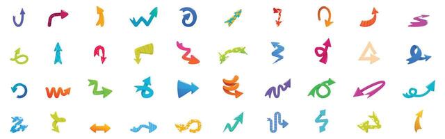 Quirky arrow icons set. Colorful arrows pointing in different directions vector