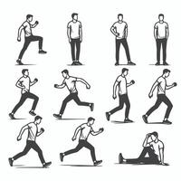 Dynamic Human Poses Illustration - Standing, Walking, and Running vector