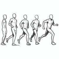 Sketch of Man in Dynamic Running Poses vector