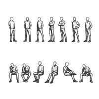 Man in Various Sitting Poses- Sketch Style Art vector
