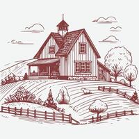 Classic Hand-Drawn Farm Scene vector