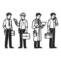 Sketch of Man in Various Construction Poses vector