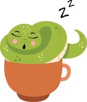 Cute green snake sleeping inside a cup vector