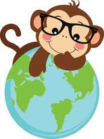 Cute monkey on the planet world vector