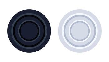 Black and white checkers chips. Round badge with circle convex lines on surface to play on checkerboard. illustration. vector
