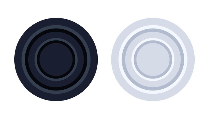 Black and white checkers chips. Round badge with circle convex lines on surface to play on checkerboard. illustration.