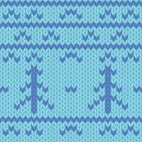 Knitted pattern x-mas doodle hand drawn blue tree vector