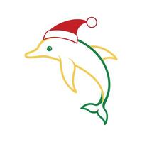 Outline of a Dolphin Jumping with a Santa Hat vector