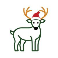 Outline of a Reindeer with Antlers Wearing a Santa Hat on a White Background vector