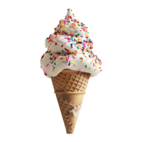 Ice cream with sprinkles on top of a waffle cone png